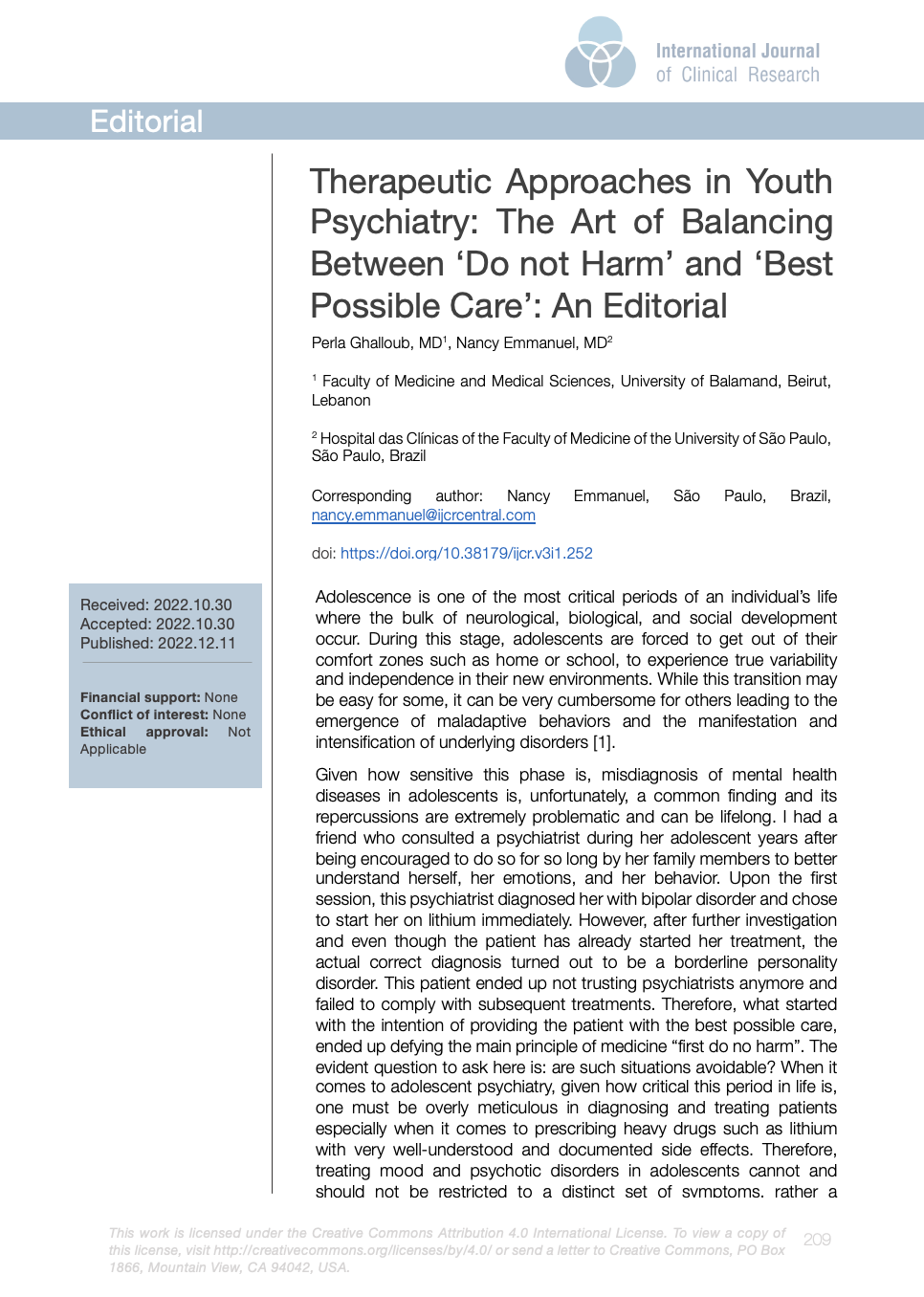 Therapeutic Approaches in Youth Psychiatry: The Art of Balancing Between ‘Do not Harm’ and ‘Best Possible Care’: An Editorial
