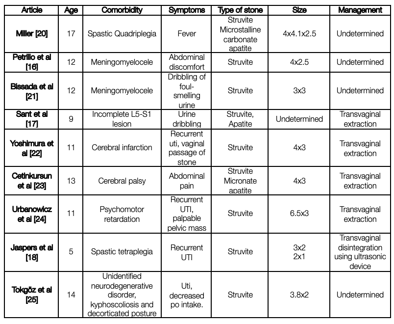 Cases of primary vaginal stones in pediatric patients